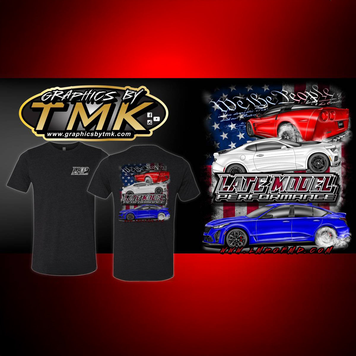 LMP Murica' T-Shirt featuring patriotic design in red, white, and blue, casual fit, and comfortable cotton fabric.