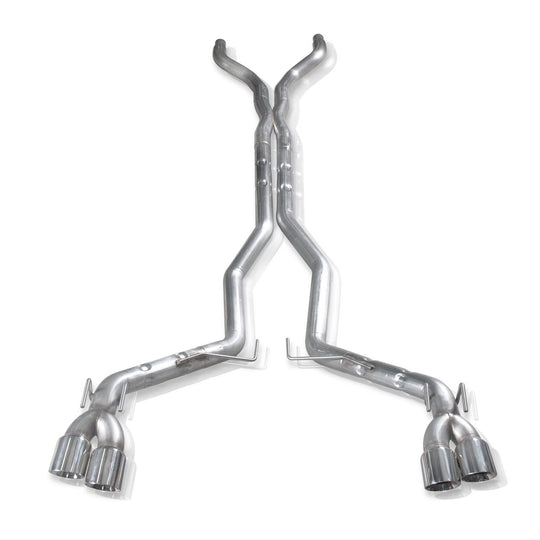 Stainless Works catback exhaust system for 2012-2015 Camaro ZL1, shown installed with polished stainless steel pipes and mufflers.